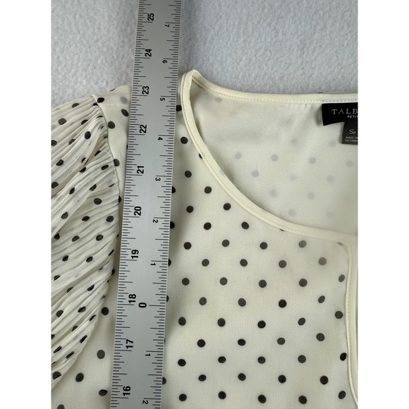 Talbots Petite Polka Dot‎ Long Sleeve Blouse Top Keyhole Ivory Black SP - Picture 5 of 7
